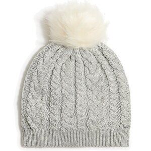 NWT J. Crew Cable Knit Pom-Pom Beanie Hat | Gray Heather Dusk | OS